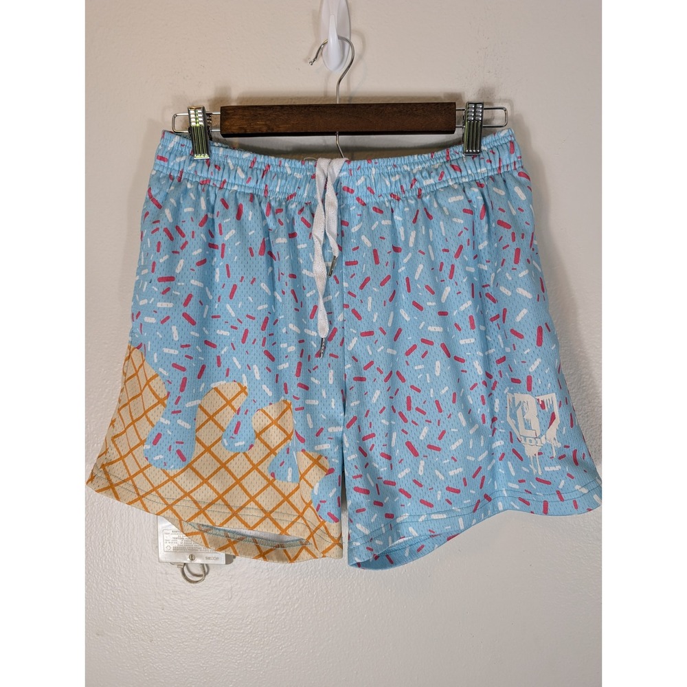 BL101 Apparel Mens Small Ice Cream Sprinkle Mesh Basketball Shorts Blue